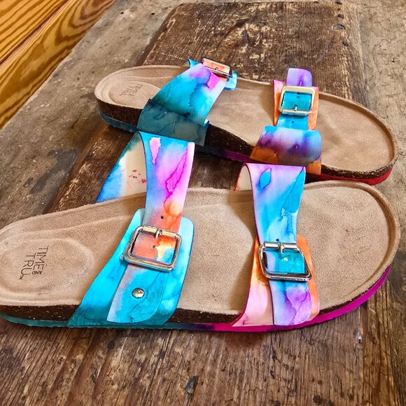 Never worn size 10 hand-colored tie-dye Birk-style sandals! - Picture 4 of 5